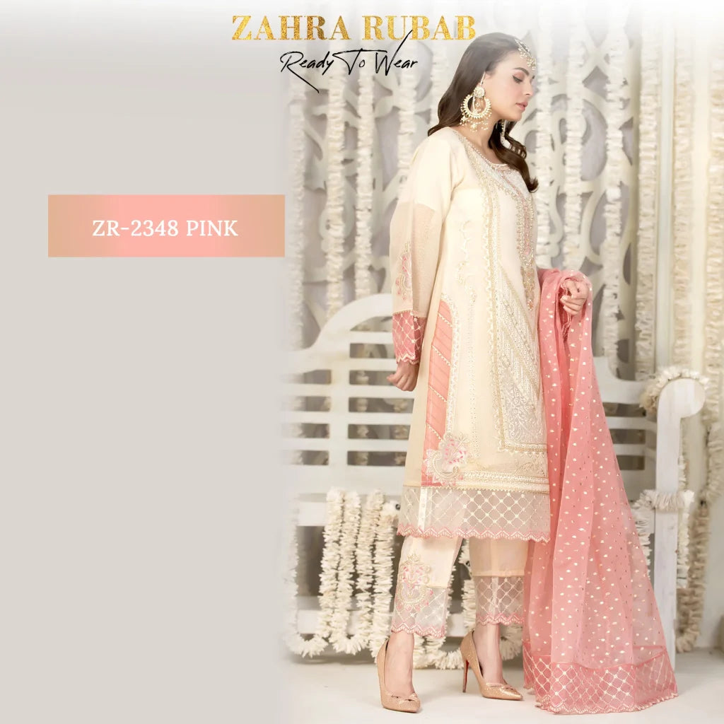 ZAHRA RUBAB 3 PIECE READYMADE PINK ZR-2348