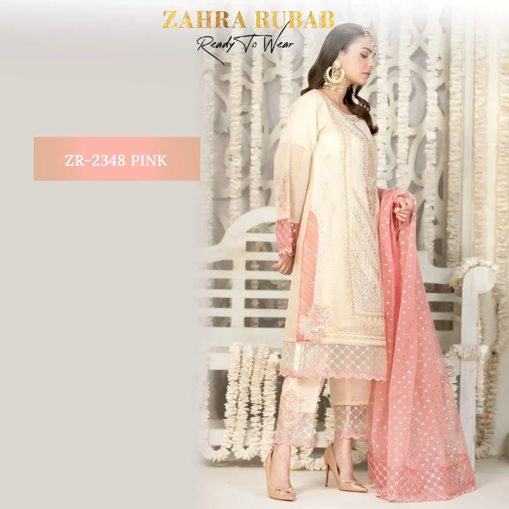 ZAHRA RUBAB 3 PIECE READYMADE PINK ZR-2348