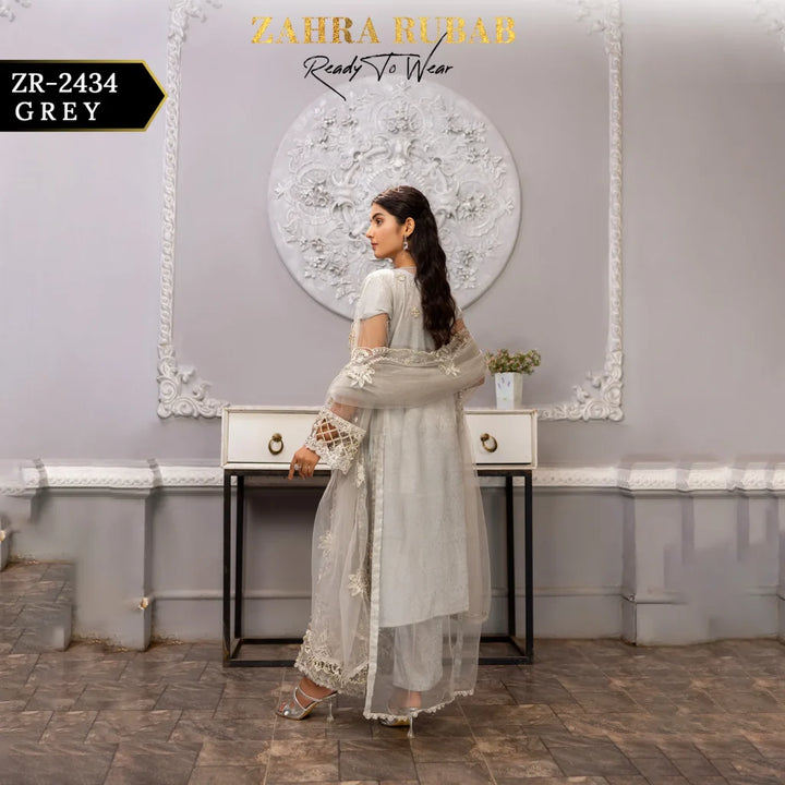 ZAHRA RUBAB 3 PIECE READYMADE GREY ZR-2434