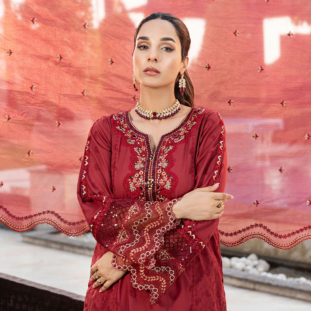 Zahra Rubab 3-Piece Ready to Wear Luxury Lawn Nayab Collection Ruby ZR-2534 Red