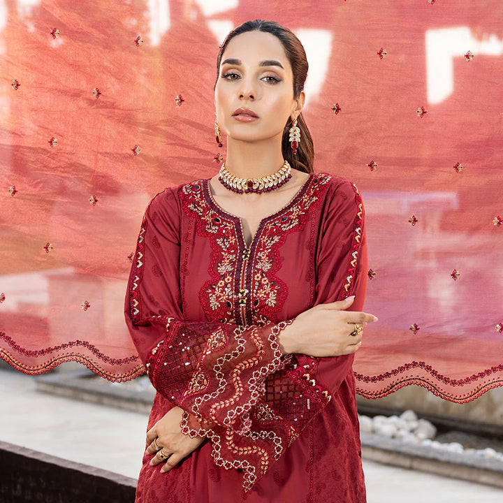 Zahra Rubab 3-Piece Ready to Wear Luxury Lawn Nayab Collection Ruby ZR-2534 Red