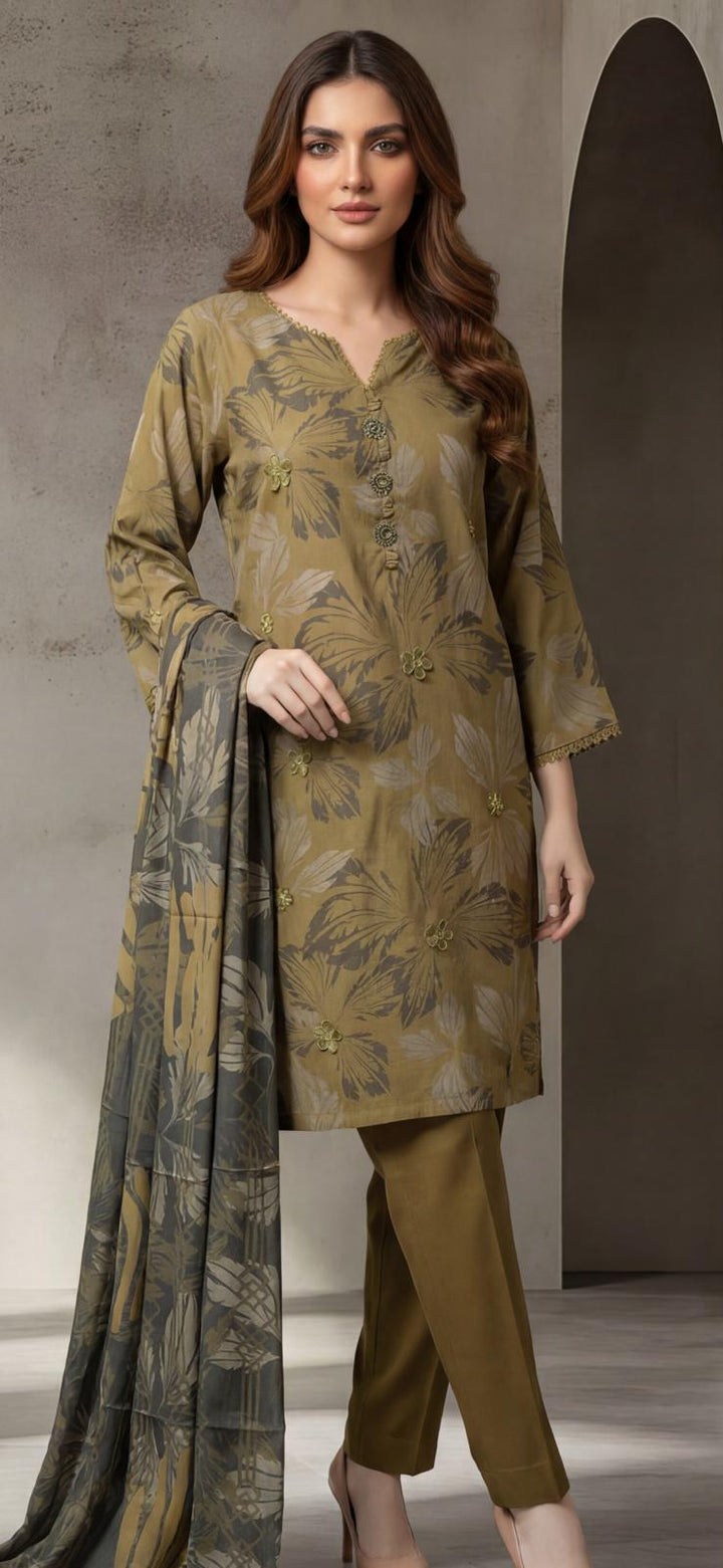 3 Piece Ready-to-Wear Winter Stitched Collection By Tawakkal Fabrics D-4698