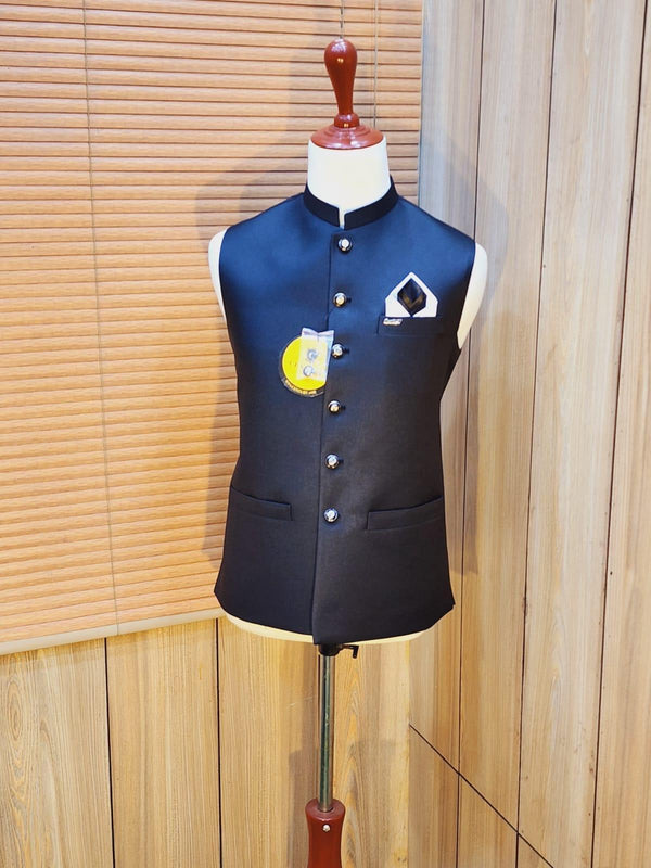 Men's Black Plain Waistcoat  WQ-19