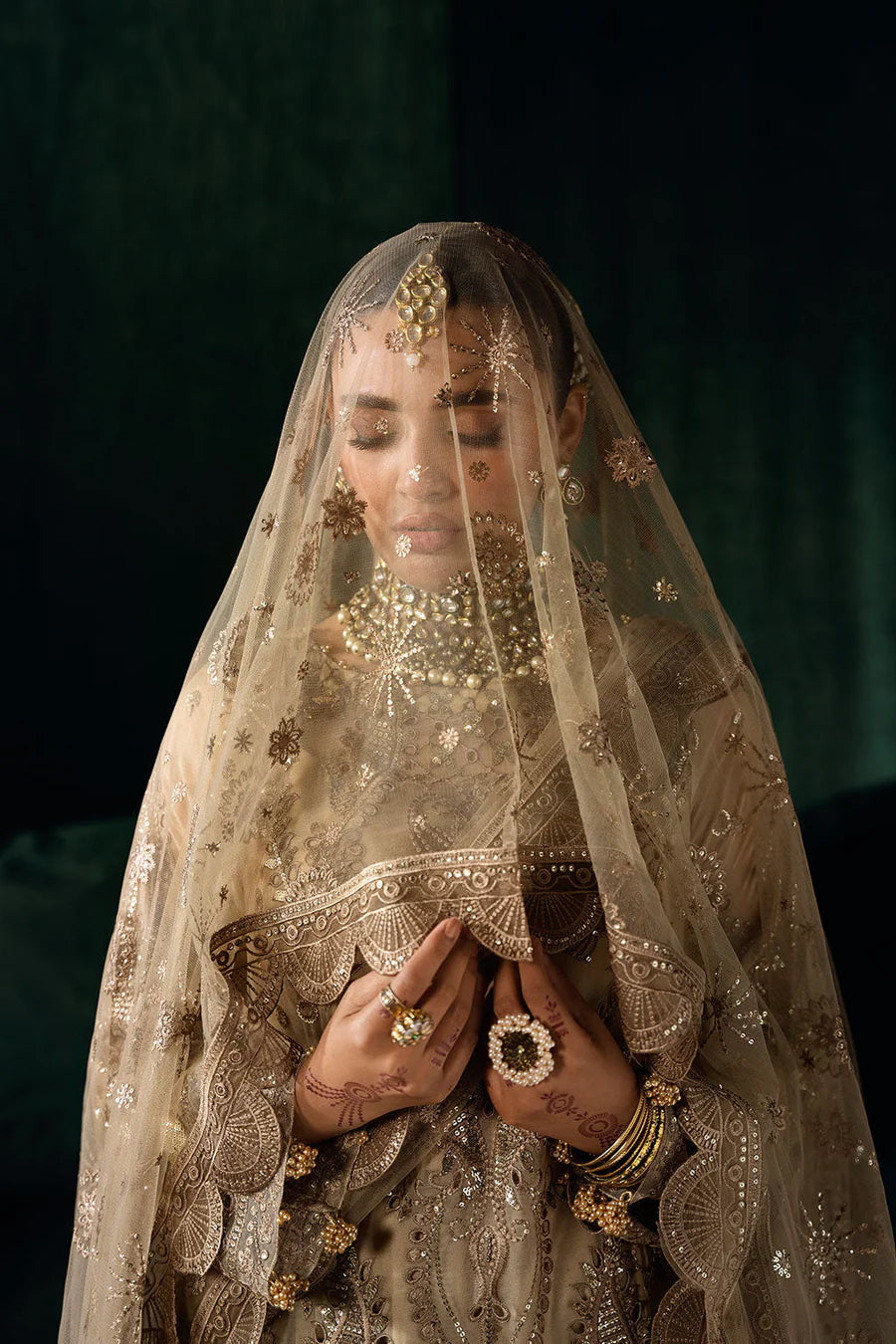 RAMSHA 3-PIECE READY TO WEAR DASTAK LUXURY CHIFFON COLLECTION Q-207 gold