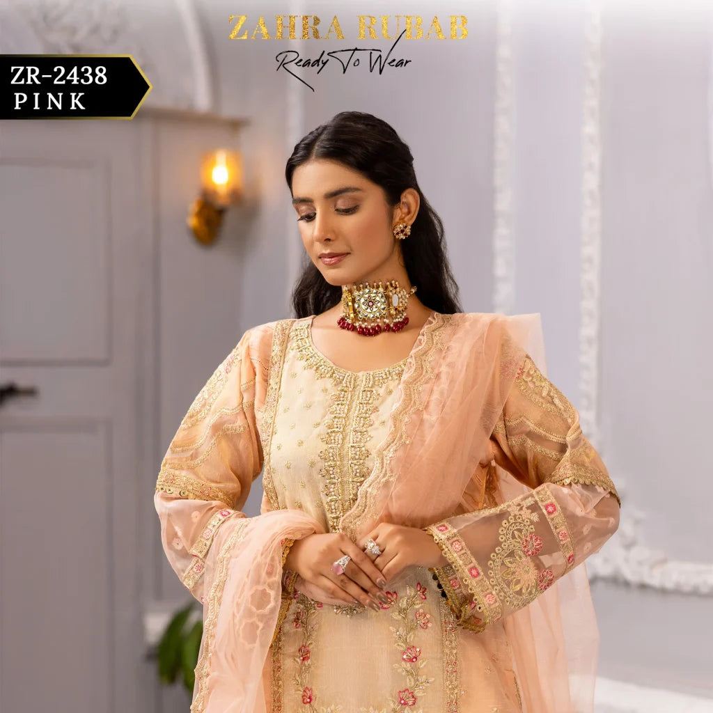 ZAHRA RUBAB 3 PIECE READYMADE PINK ZR-2438