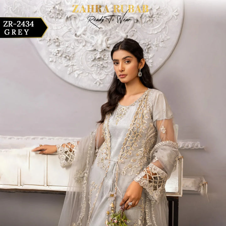 ZAHRA RUBAB 3 PIECE READYMADE GREY ZR-2434