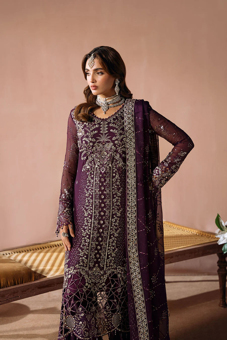 RAMSHA 3-PIECE READY TO WEAR DASTAK LUXURY CHIFFON COLLECTION VOL-2 - Q-208 purple