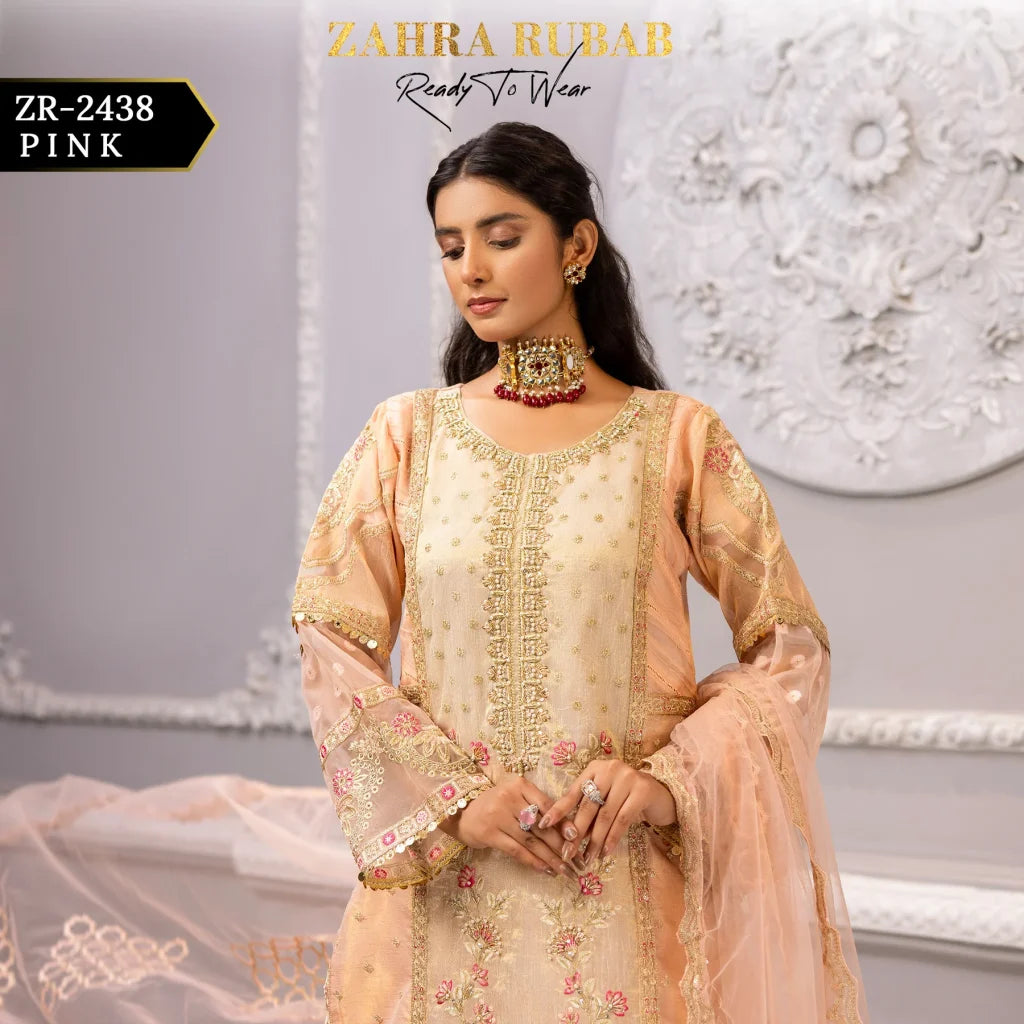 ZAHRA RUBAB 3 PIECE READYMADE PINK ZR-2438