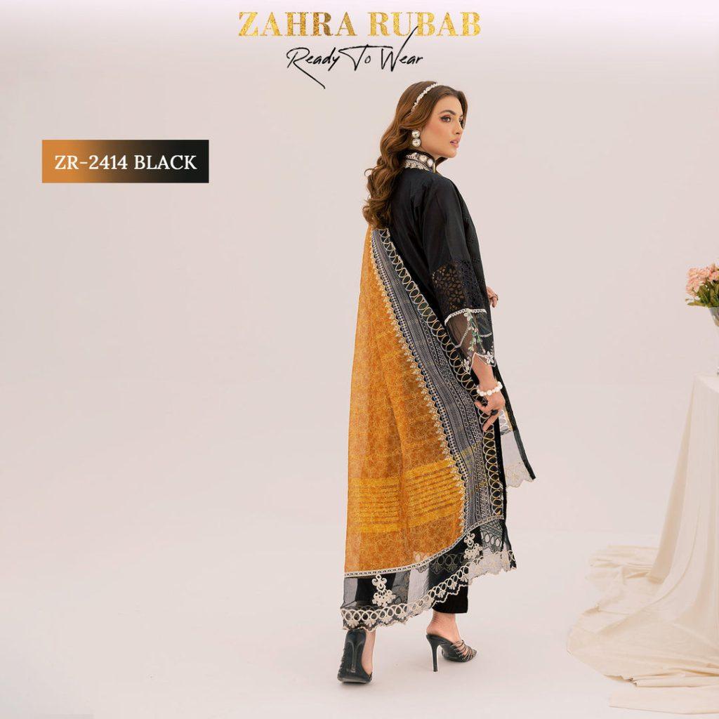 ZAHRA RUBAB 3 PIECE READYMADE CHIKAN KAARI ZR-2414 – Black