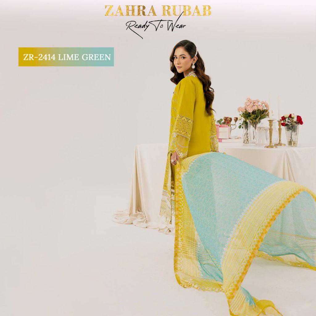 ZAHRA RUBAB 3 PIECE READYMADE CHIKAN KAARI ZR-2414 - Lime Green