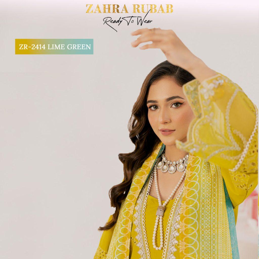 ZAHRA RUBAB 3 PIECE READYMADE CHIKAN KAARI ZR-2414 - Lime Green