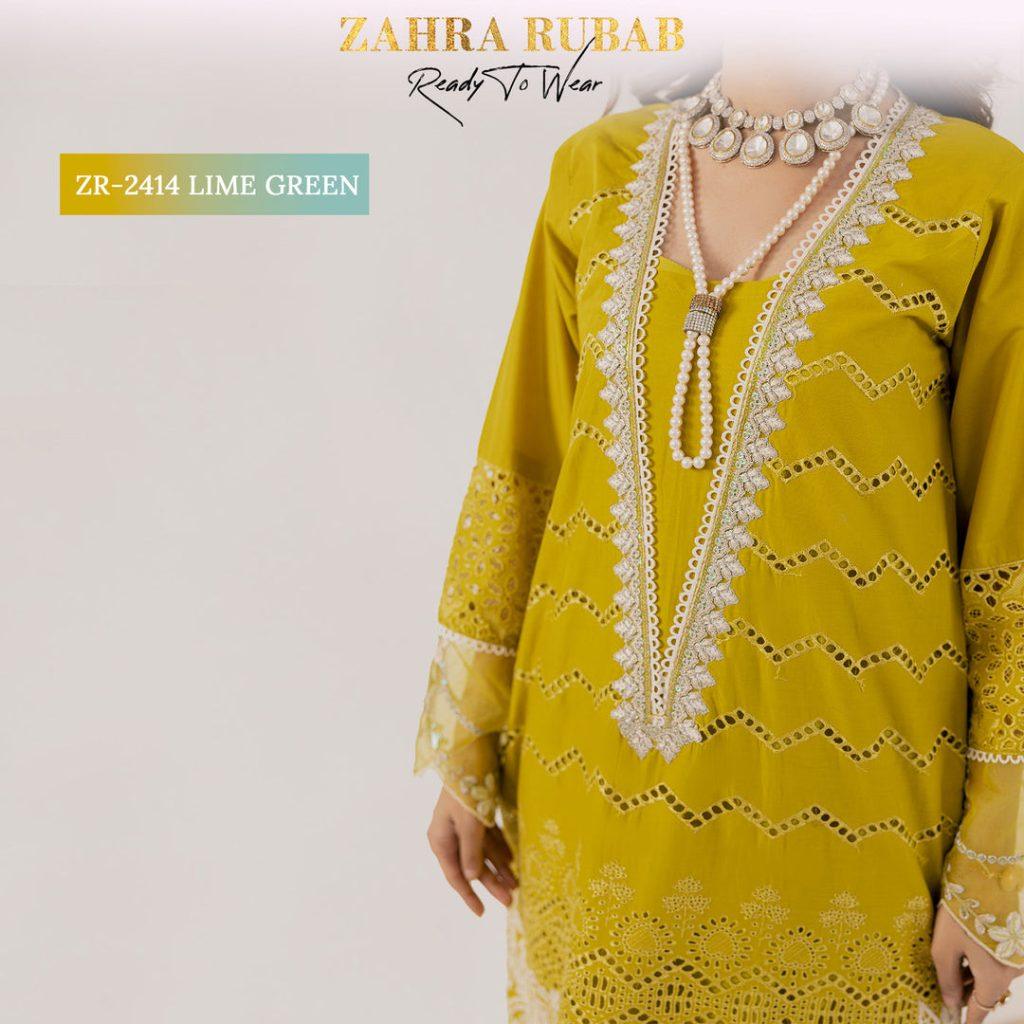 ZAHRA RUBAB 3 PIECE READYMADE CHIKAN KAARI ZR-2414 - Lime Green
