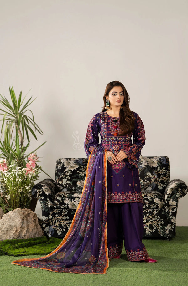 KARMA LUXURY COLLECTION 100% Original–3PIECE READY-TO-WEAR KC-1582B. plum dark