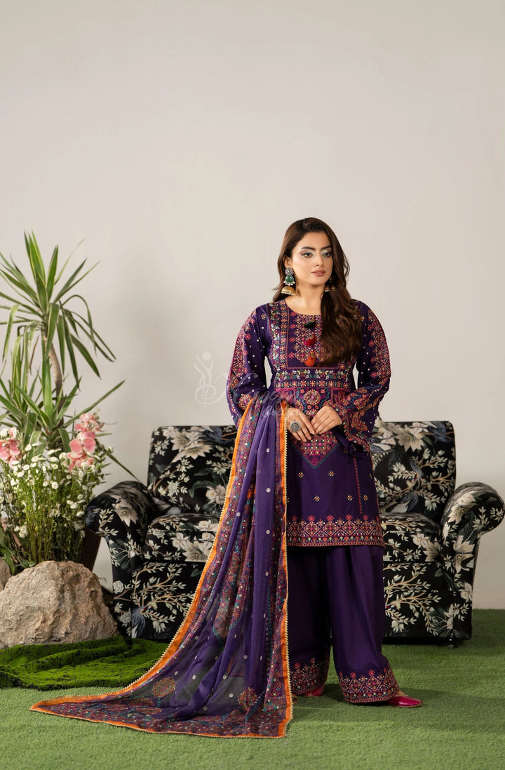 KARMA LUXURY COLLECTION 100% Original–3PIECE READY-TO-WEAR KC-1582B. plum dark