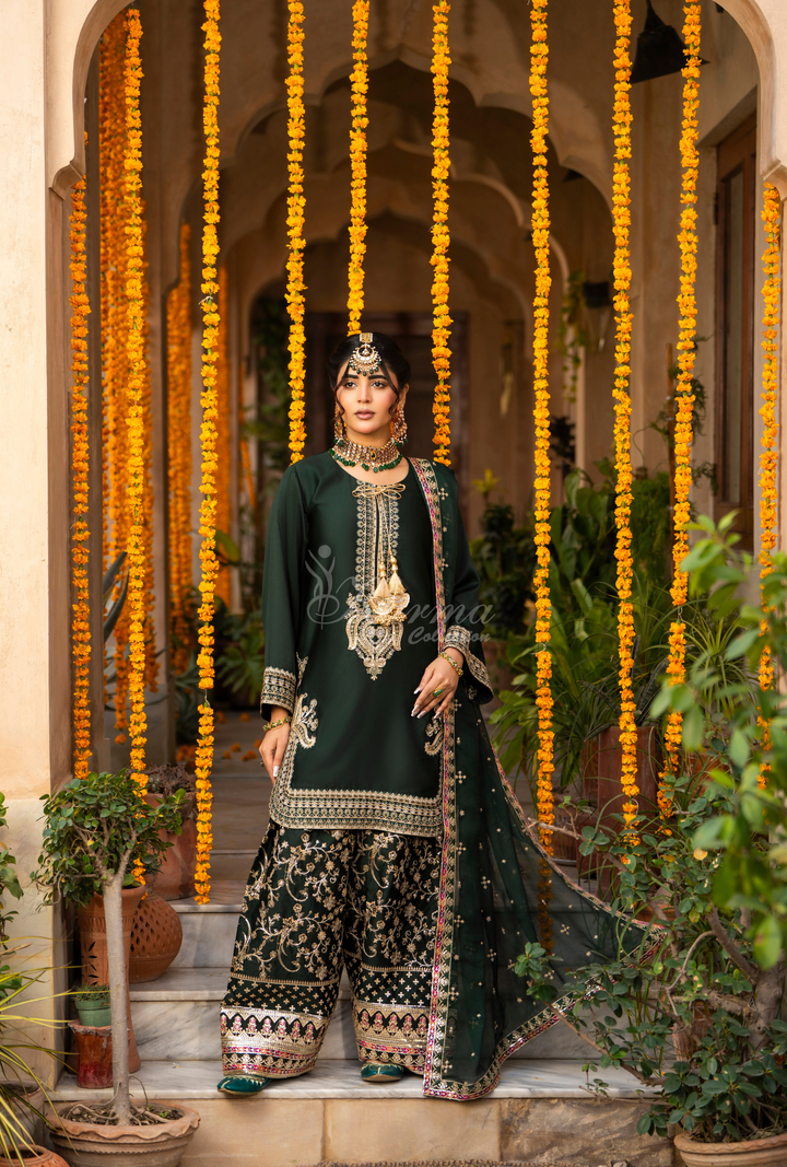 Karma Silk Festive Luxury Collection Green Manehdi  – 3-Piece Ready-to-Wear F-493