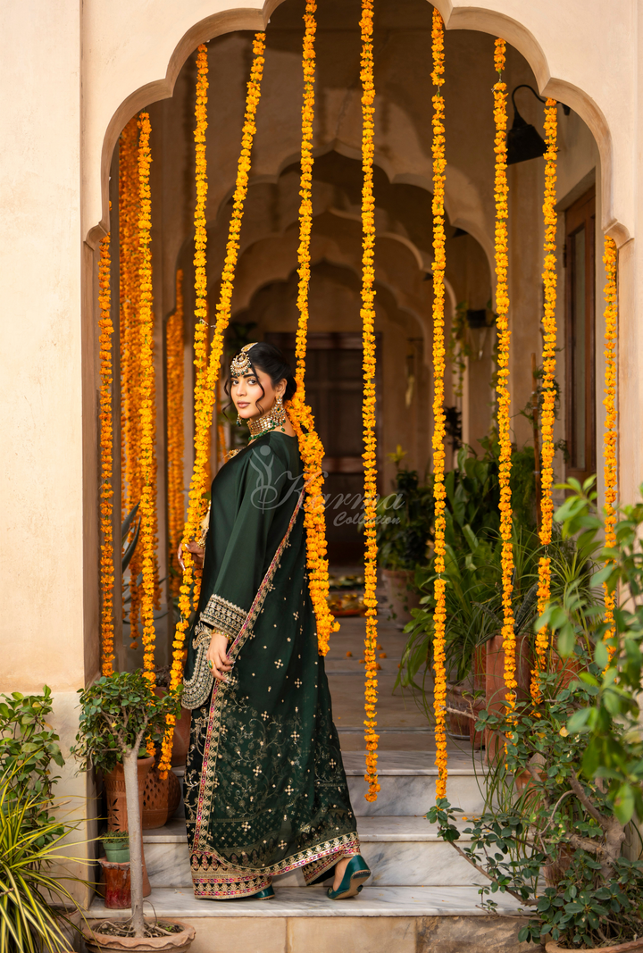 Karma Silk Festive Luxury Collection Green Manehdi  – 3-Piece Ready-to-Wear F-493