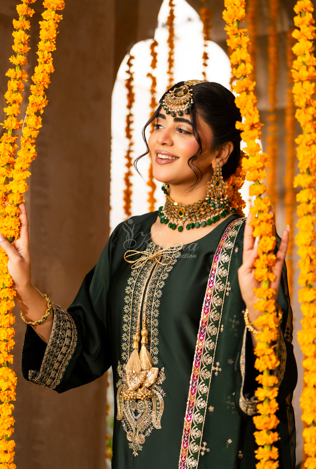 Karma Silk Festive Luxury Collection Green Manehdi  – 3-Piece Ready-to-Wear F-493