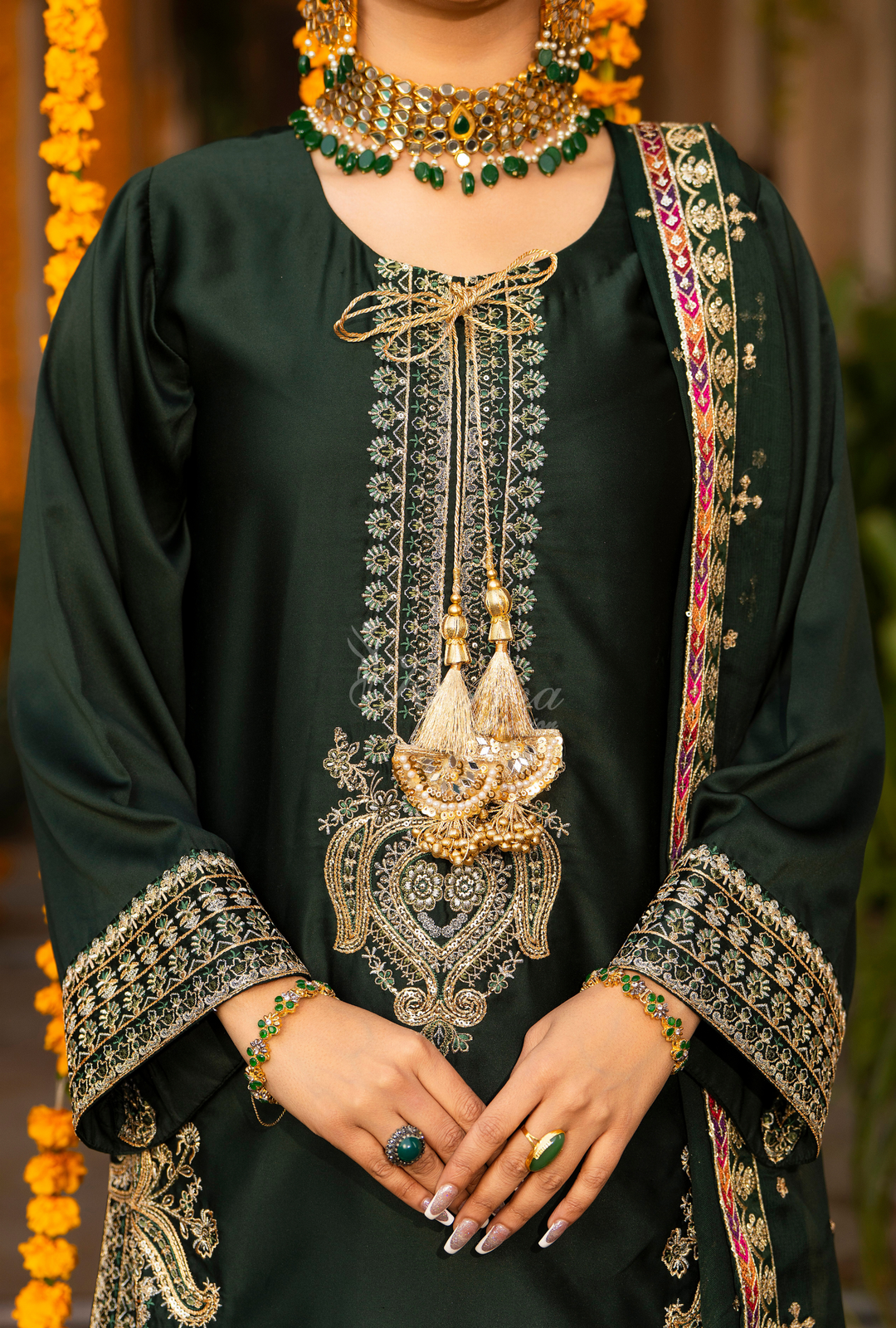 Karma Silk Festive Luxury Collection Green Manehdi  – 3-Piece Ready-to-Wear F-493