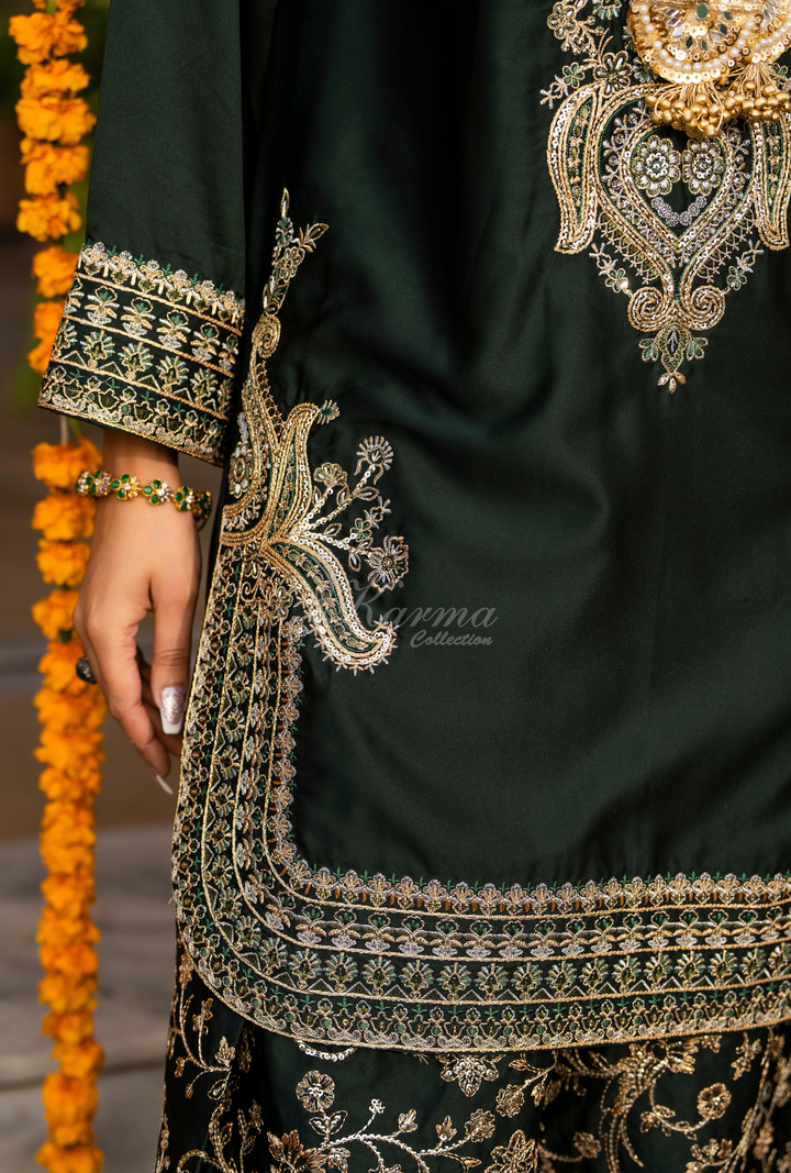 Karma Silk Festive Luxury Collection Green Manehdi  – 3-Piece Ready-to-Wear F-493