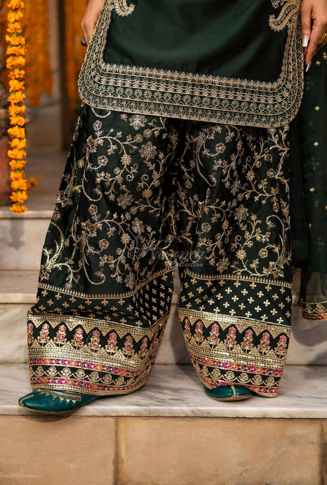 Karma Silk Festive Luxury Collection Green Manehdi  – 3-Piece Ready-to-Wear F-493