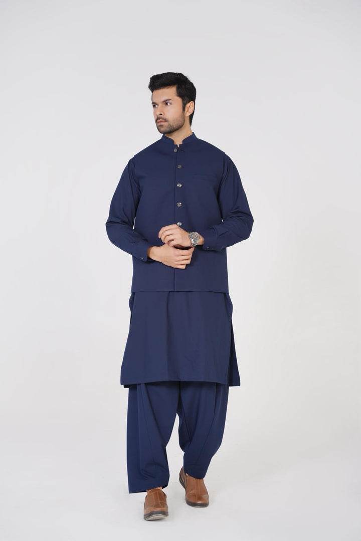 AL-QAISAR MEN'S WAISTCOAT WITH Navy BLUE SHALWAR KAMEEZ AQ-00