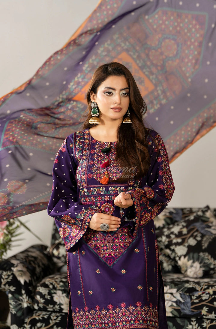 KARMA LUXURY COLLECTION 100% Original–3PIECE READY-TO-WEAR KC-1582B. plum dark