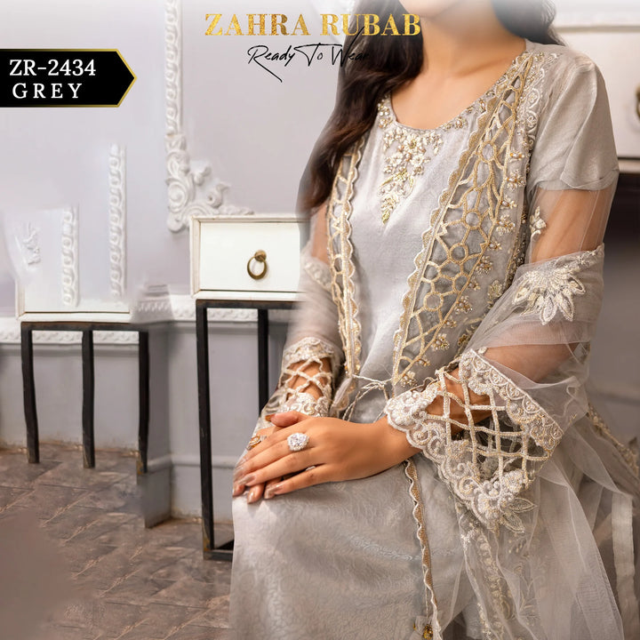 ZAHRA RUBAB 3 PIECE READYMADE GREY ZR-2434
