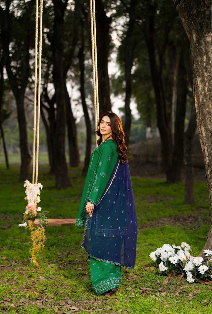 Karma Luxury COTTON Collection –3Piece Ready-to-Wear DARK green  KC-1548