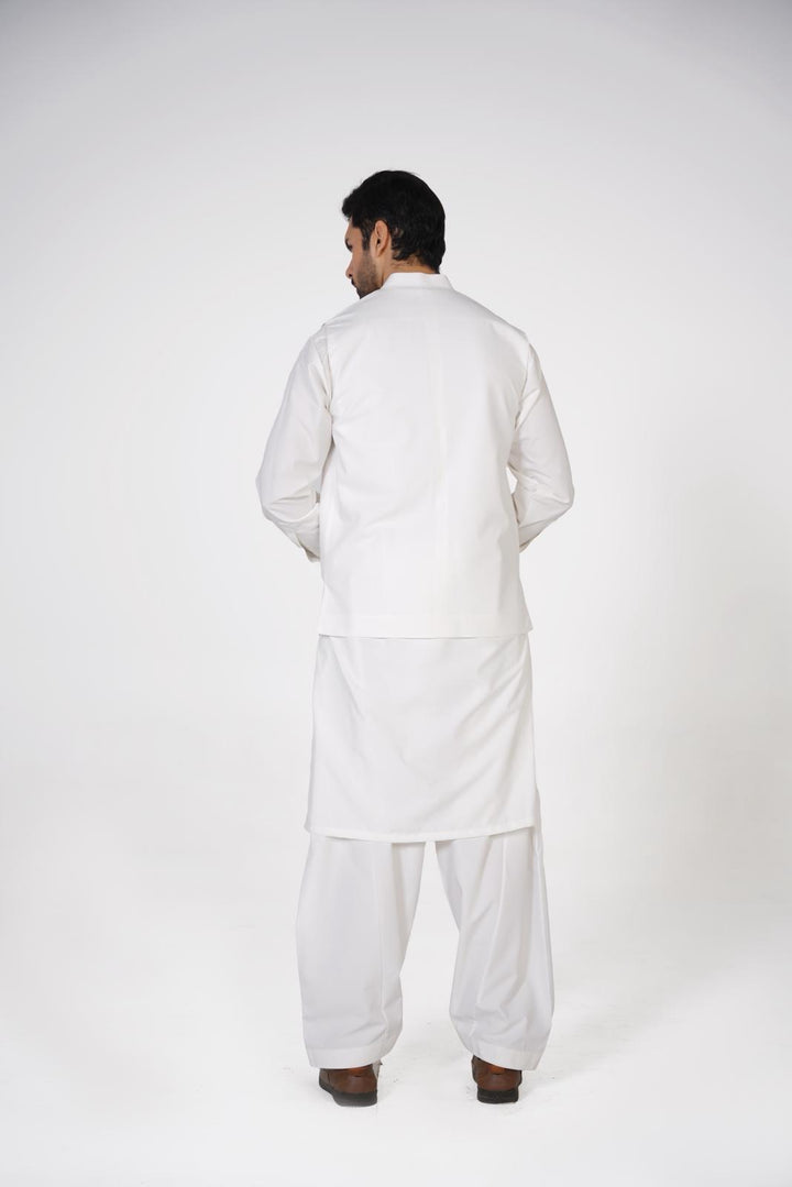 AL-QAISAR MEN'S WAISTCOAT WITH White SHALWAR KAMEEZ AQ-001