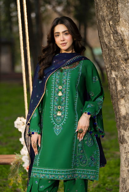 Karma Luxury COTTON Collection –3Piece Ready-to-Wear DARK green  KC-1548