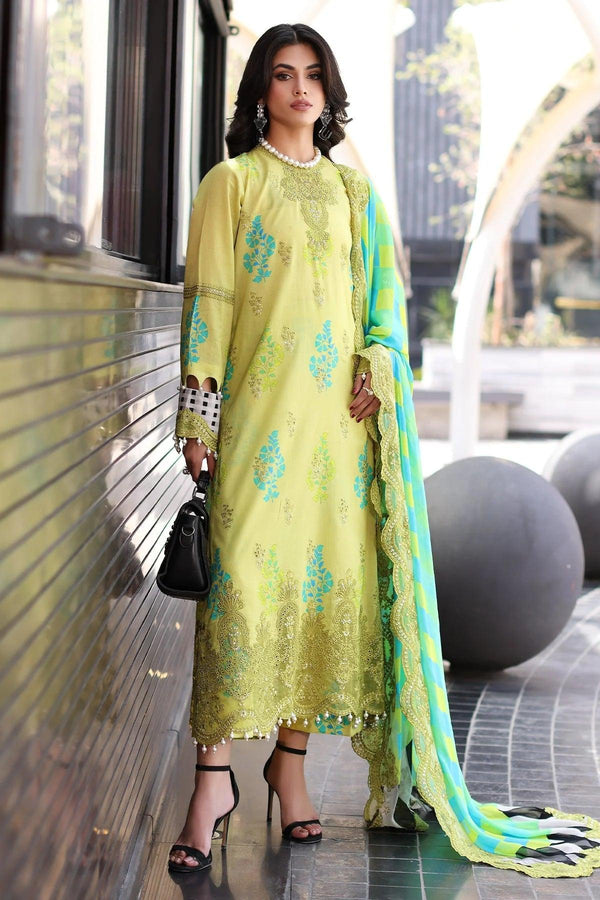 CHARIZMA - 3 PIECE READYMADE PRINTED EMBROIDERED LAWN SHIRT WITH EMBROIDERED CHIFFON DUPATTA CRB4-16