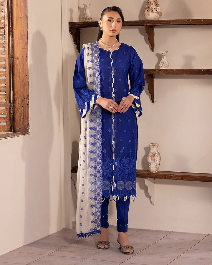 ALLYS 3 PIECE READY TO WEAR COTTON CHIKANKARI AL-1016 - BLUE