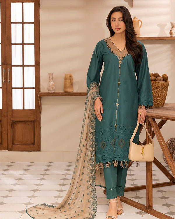 ALLYS 3 PIECE READY TO WEAR COTTON CHIKANKARI AL-1019 - GREEN