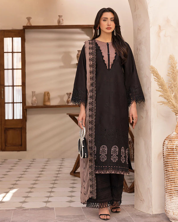ALLYS 3 PIECE READY TO WEAR COTTON CHIKANKARI AL-1021 - BLACK