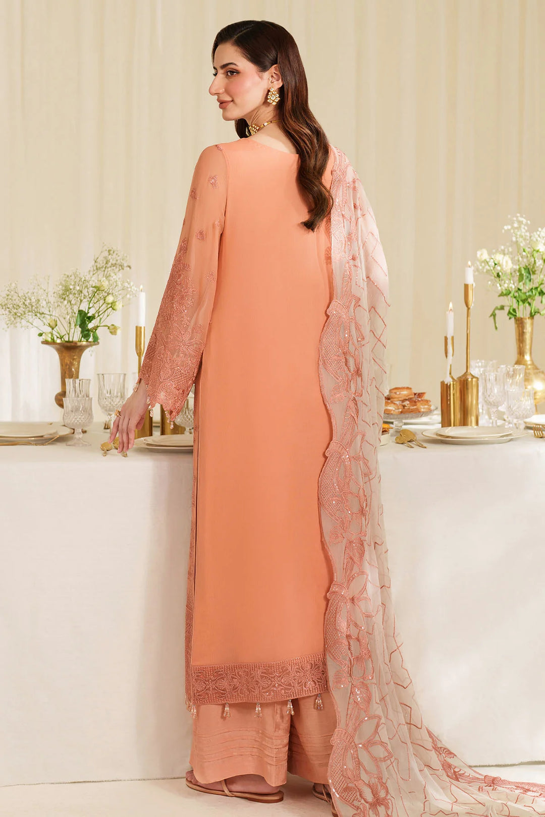 3-Piece Ready to Wear Imrozia / Serene Noore Luxury Chiffon Collection EIRS M-92 Peach