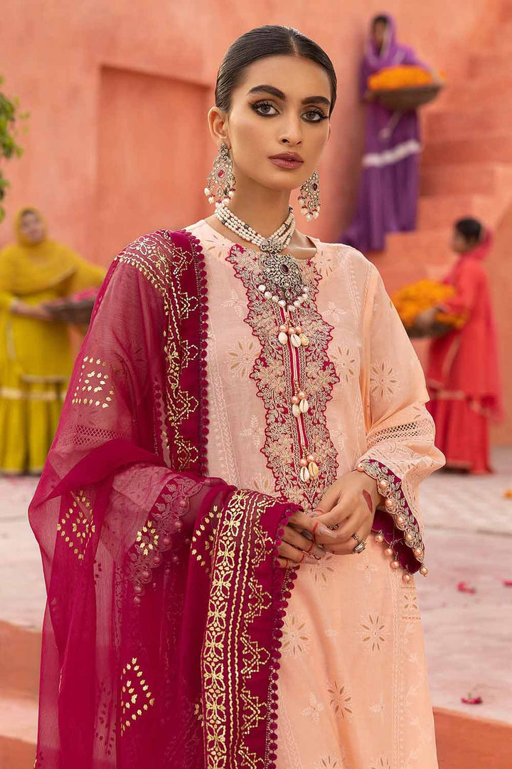 GUL AHMED 3PC FOAM AND GOLD PRINTED EMBROIDERED UNSTITCHED LAWN SHIRT WITH FOIL PRINTED CHIFFON DUPATTA BM-32035