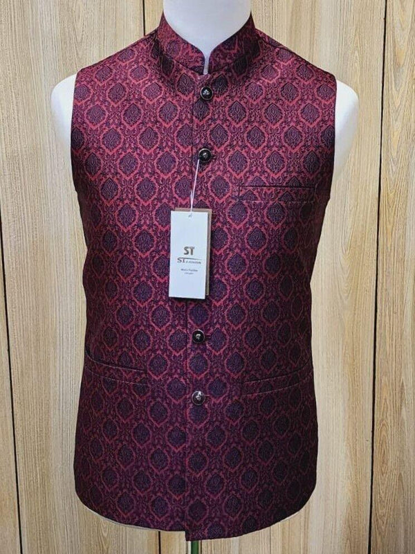 Boys Maroon Embroidery Waistcoat
