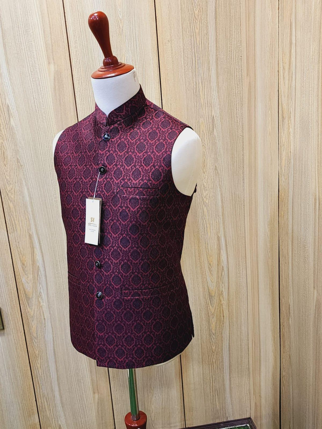 Boys Maroon Embroidery Waistcoat