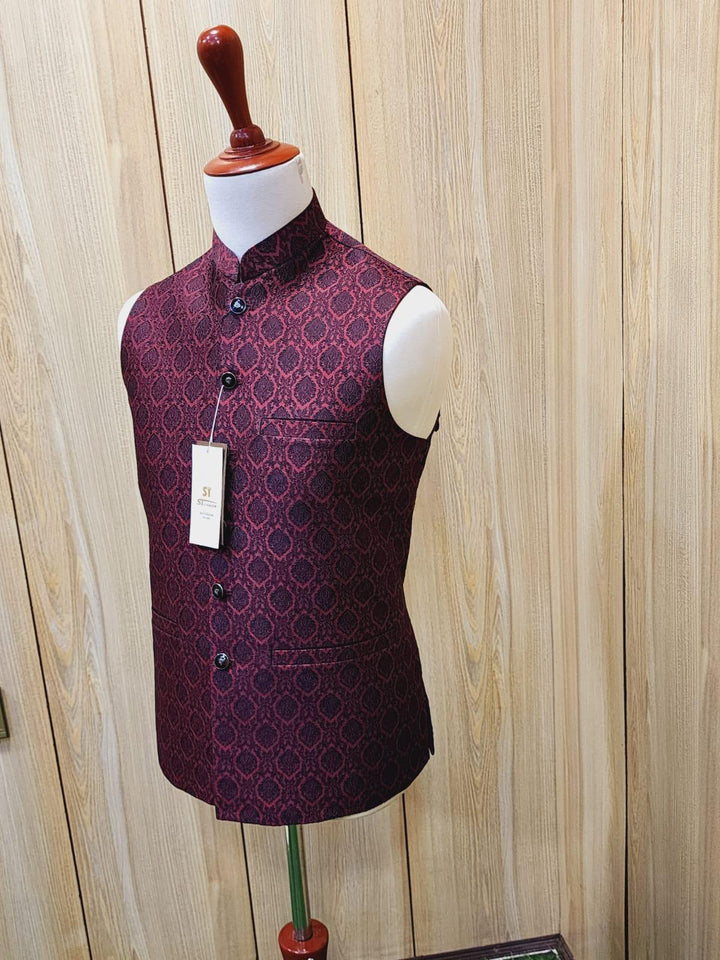 Boys Maroon Embroidery Waistcoat
