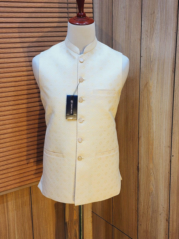 Men's Cream And Gold Embroidered Waistcoat WQ-02