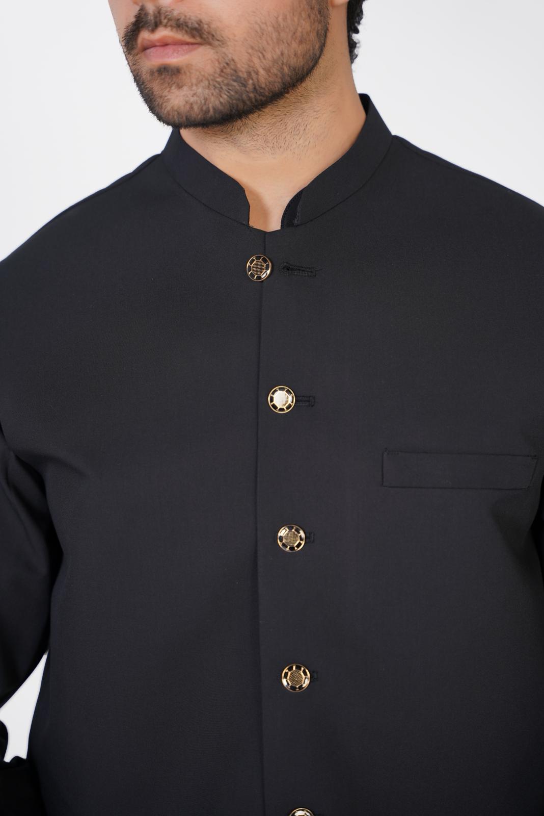 AL-QAISAR MEN'S WAISTCOAT with BLACK SHALWAR KAMEEZ AQ-00