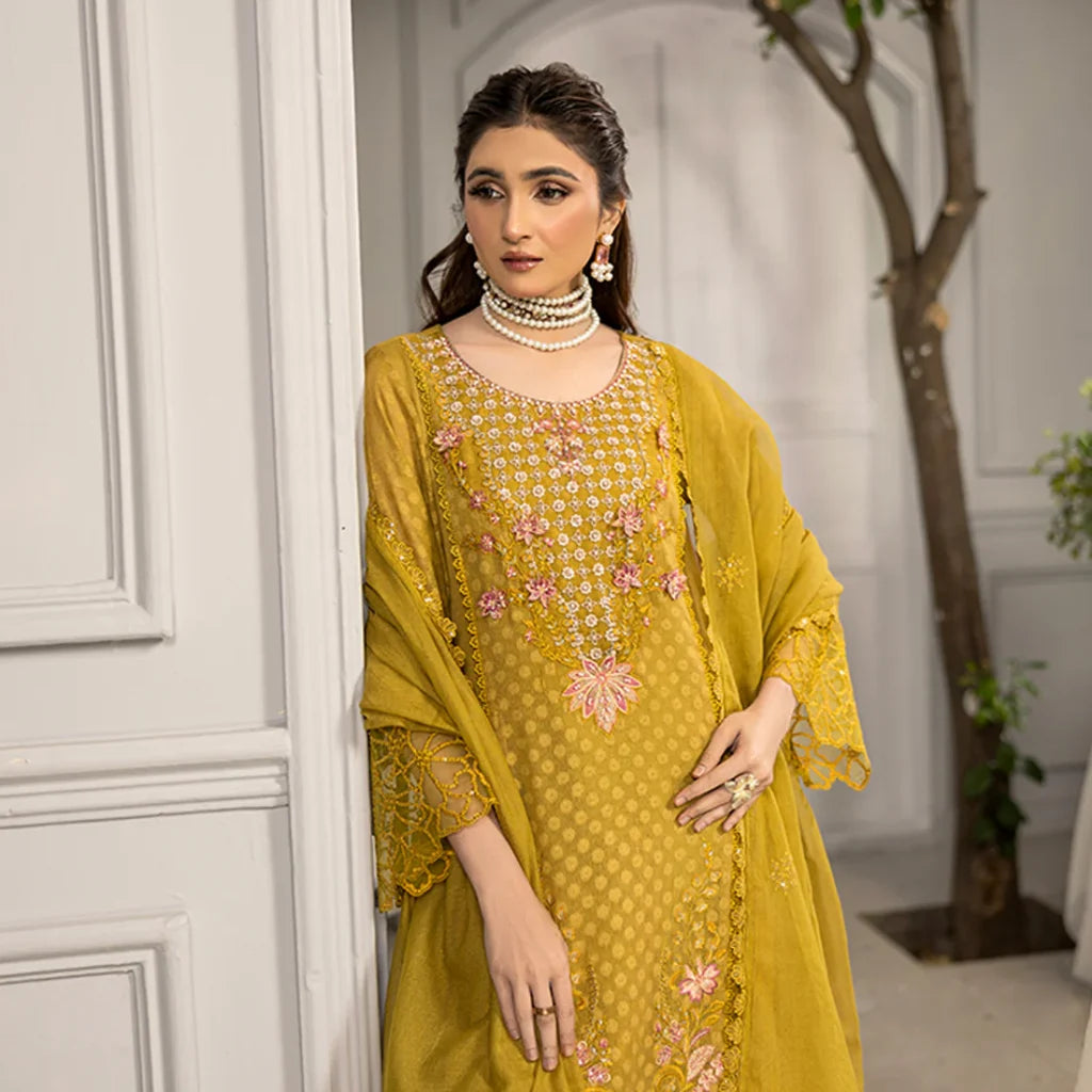 ZAHRA RUBAB  Farshi Shalwar 3-Piece Ready To Wear SAFFRON ZR-2519