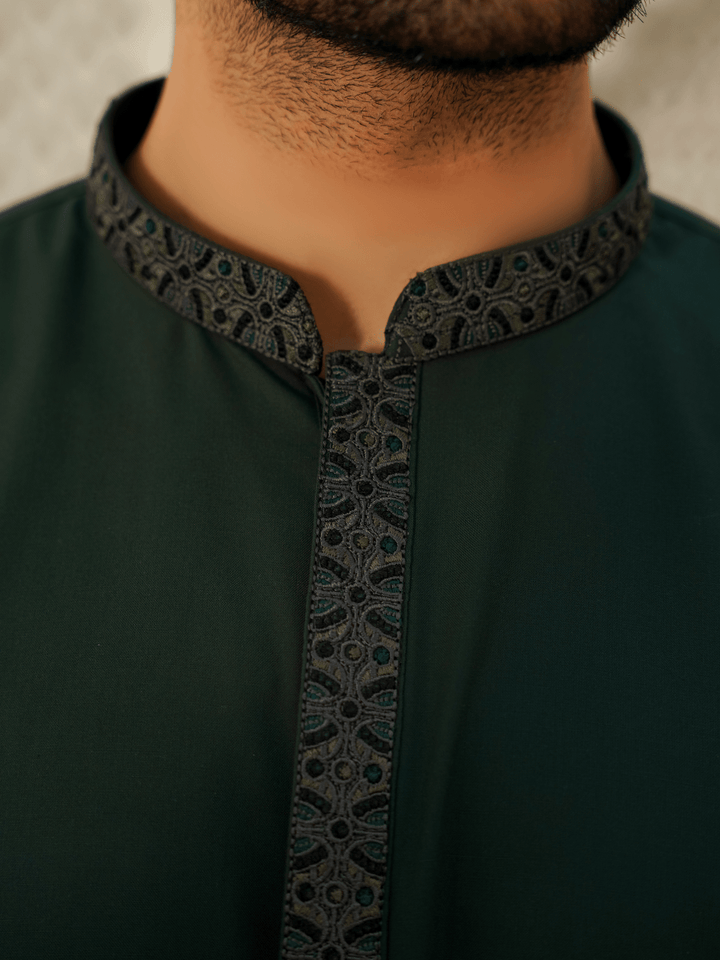 Al-Qaisar Men's Embroidered Dark Green Shalwar Kameez AQ-23