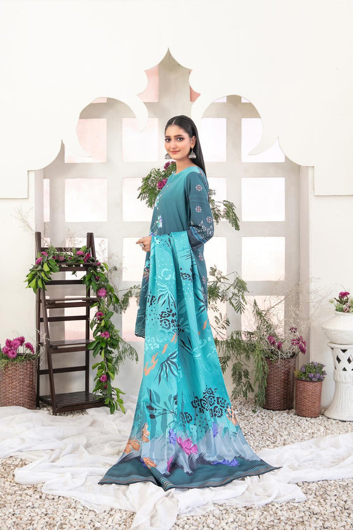 Tawakkal Fabrics 3-Piece Stitched Teal D-3699