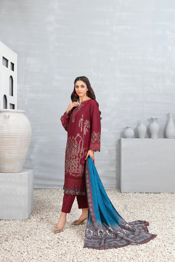 3-PIECE TAWAKKAL FABRICS STITCHED MUHSINA EMBROIDERED STAPLE - DIGIAL PRINTED DUPATTA - D-5490