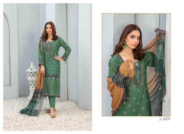 TAWAKKAL FABRICS 3 PIECE STITCHED LAWN SUIT D-7259