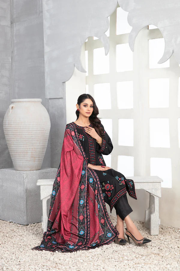 3-PIECE TAWAKKAL FABRICS STITCHED MUHSINA EMBROIDERED STAPLE - DIGIAL PRINTED DUPATTA - D-5489