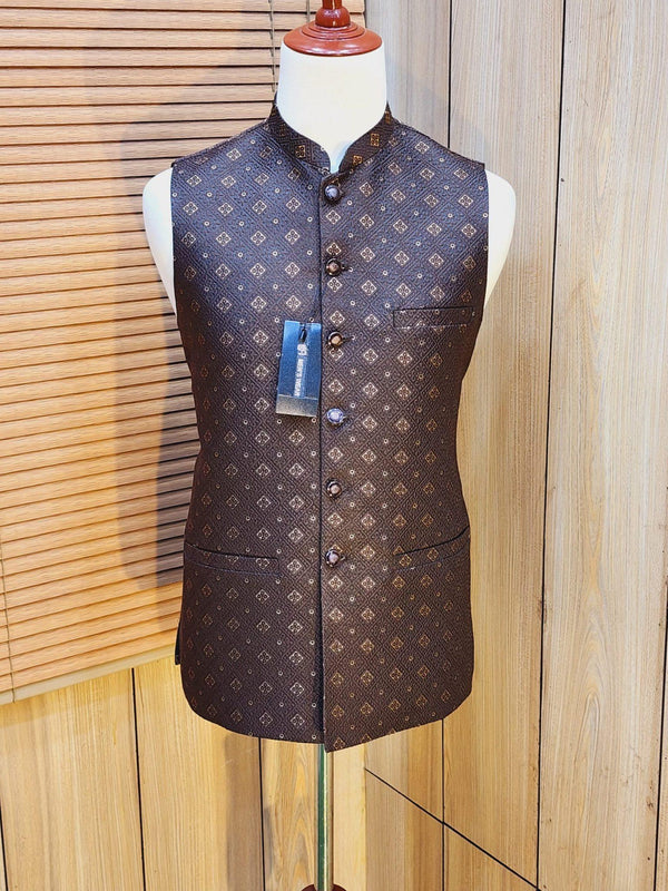 Men's D Brown And Gold Embroidered Waistcoat WQ-03