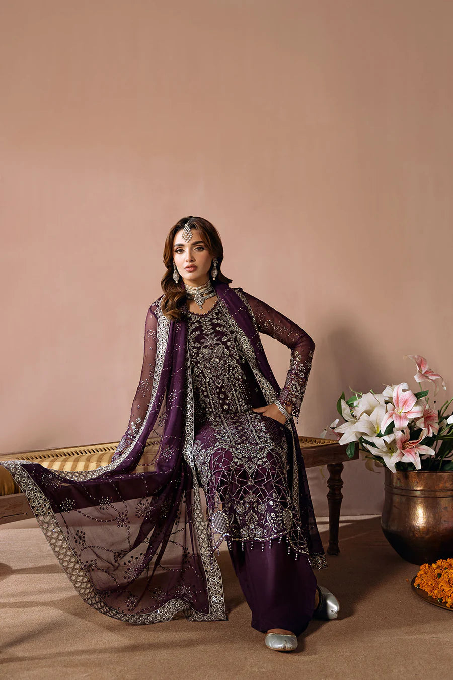 RAMSHA 3-PIECE READY TO WEAR DASTAK LUXURY CHIFFON COLLECTION VOL-2 - Q-208 purple