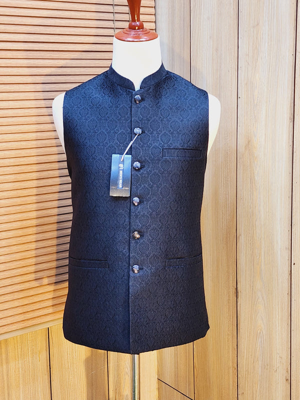 Men's Black Embroidered Waistcoat WQ-08